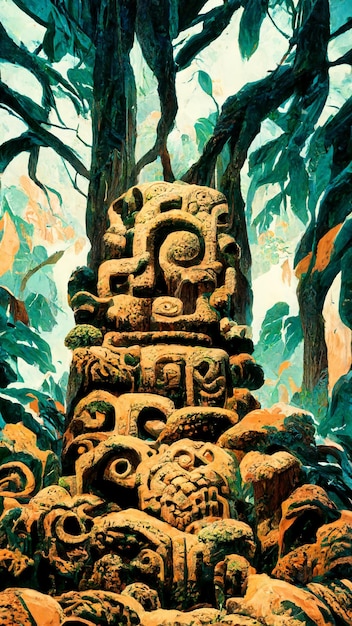 Illustration 3D de la civilisation aztèque et inca de la culture ancienne maya de la forêt