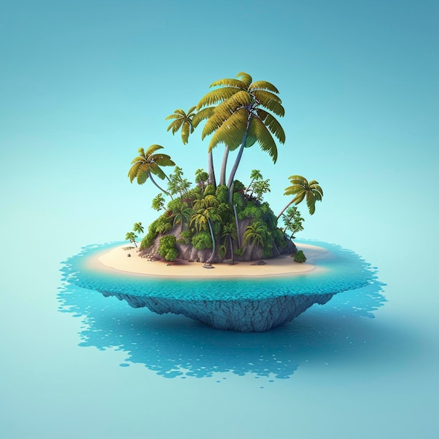 Illustration 3d cocotier de l'île avec ciel bleu et mer bleue full hd