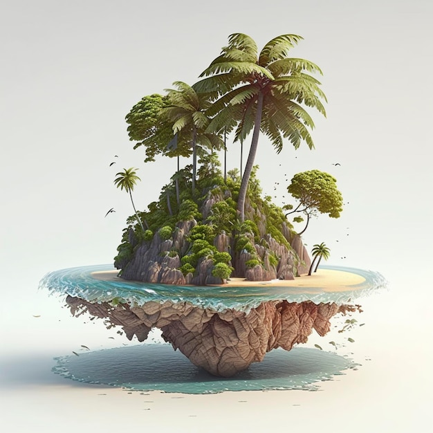 Illustration 3d cocotier de l'île avec fond blanc isolé full hd