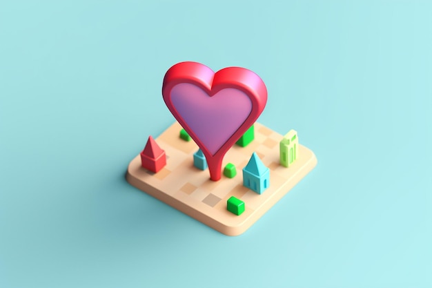 Une illustration 3d d'un coeur avec un coeur rouge dessus.