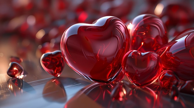 Illustration 3D des cœurs de verre pour la fête de la Saint-Valentin