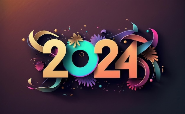 Une illustration 3d colorée de l'année 2024.