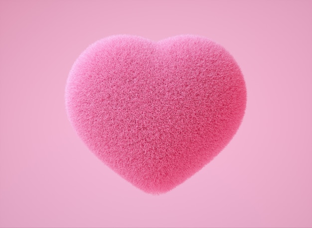 Illustration 3d colorée réaliste avec une couleur rose tendre de coeur moelleux sur fond rose clair le message principal tout autour de l'amour