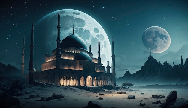 Illustration 3d de la conception architecturale étonnante du concept de ramadan de la mosquée musulmane illustration de la conception architecturale étonnante du concept de ramadan de la mosquée musulmane Générer Ai