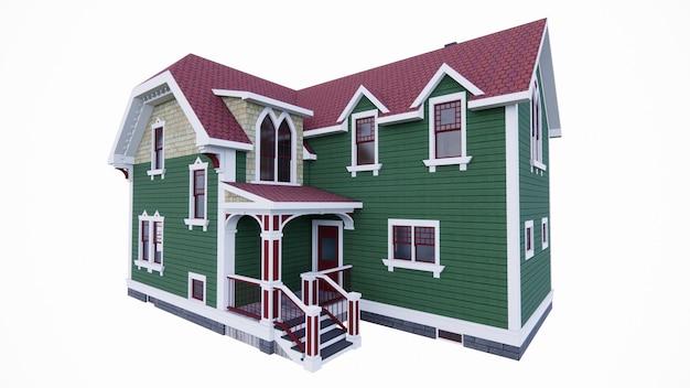 Illustration 3D de la construction d'une maison vintage victorienne