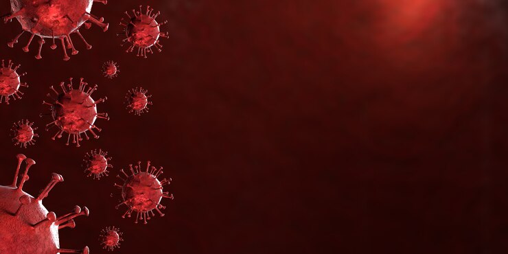 Photo illustration 3d coronavirus covid-19 virus au microscope dans un échantillon de sang