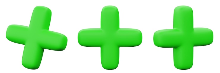 Photo illustration 3d croix verte ou ajouter une icône pour le symbole de conception web de l'interface utilisateur créative