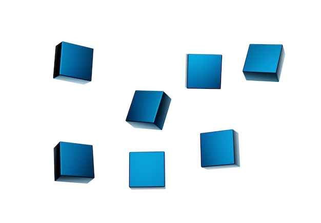 Illustration 3D de cube brillant bleu flottant sur fond blanc