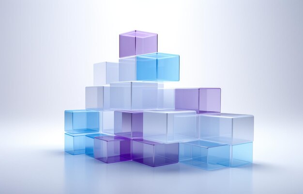 Photo illustration 3d de cubes bleus et violets sur un fond blanc