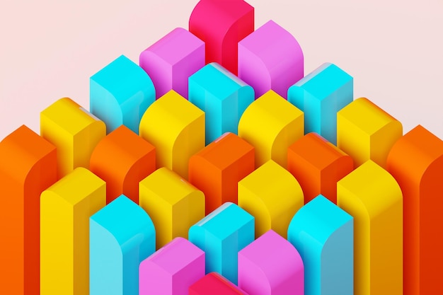 Illustration 3D cubes colorés volumétriques motif parallélogramme technologie géométrie fond néon