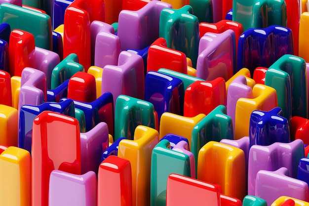 Illustration 3D cubes colorés volumétriques motif parallélogramme technologie géométrie fond néon