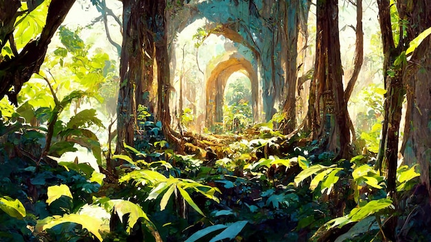 Illustration 3D de la culture ancienne de style maya de la forêt