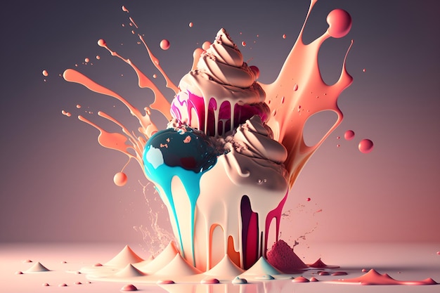 Une illustration 3d d'un cupcake avec une touche colorée.