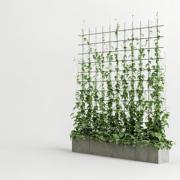 Illustration 3d d'une cuve à béton avec plante grimpante isolée sur fond blanc