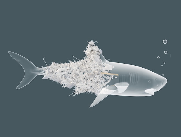 Photo illustration 3d de déchets plastiques de requin
