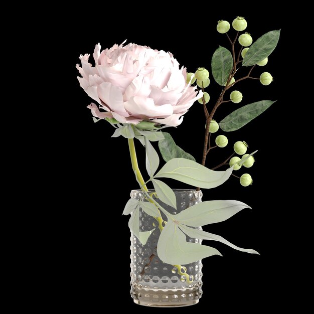 Photo illustration 3d de décoration de vase à fleurs isolée sur fond noir