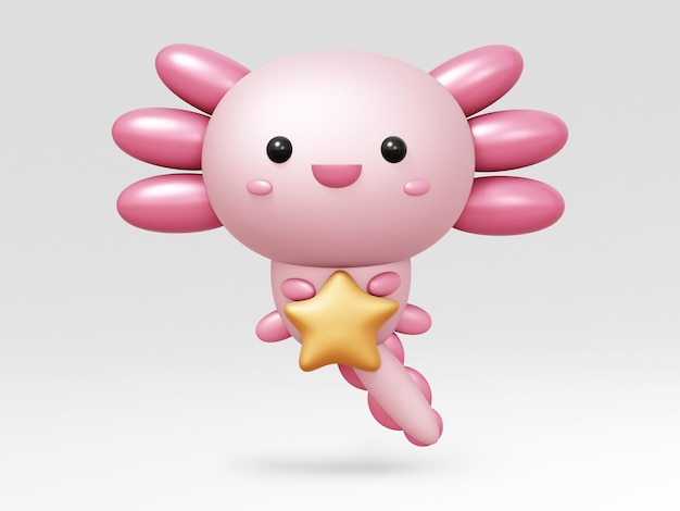 Illustration 3D de dessin animé d'Axolotl mignon