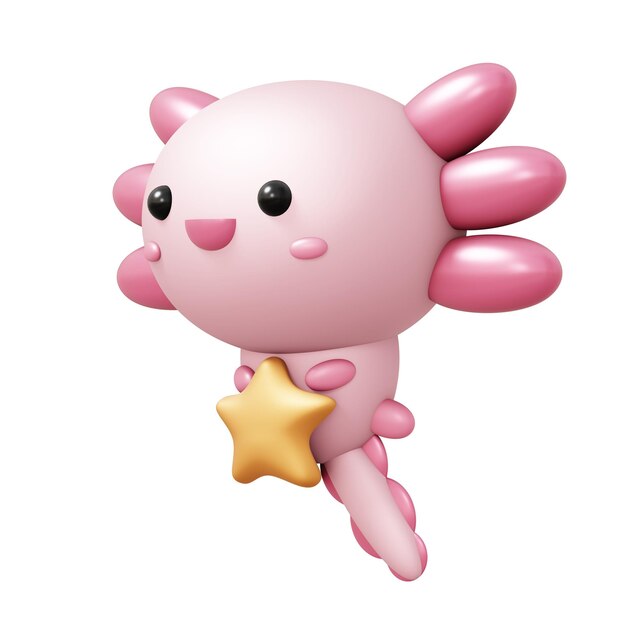 Illustration 3D de dessin animé d'Axolotl mignon