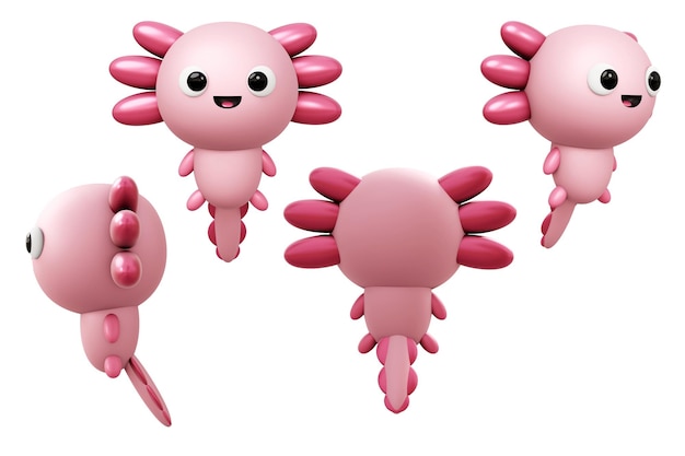 Illustration 3D de dessin animé d'Axolotl mignon