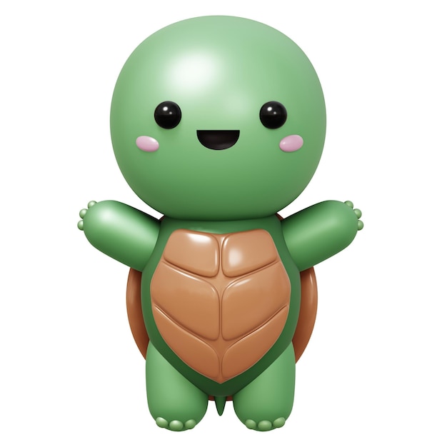 Illustration 3D de dessin animé mignon personnage tortue