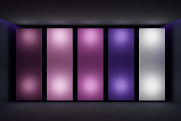 Illustration 3D d'une disposition d'écrans multicolores dans une pièce noire Illustration de conception pour une bannière Web et des infographies mobiles Concept de présentation d'application