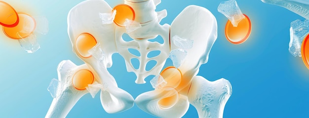 Illustration 3D de la douleur et de l'inflammation de l'articulation de la hanche