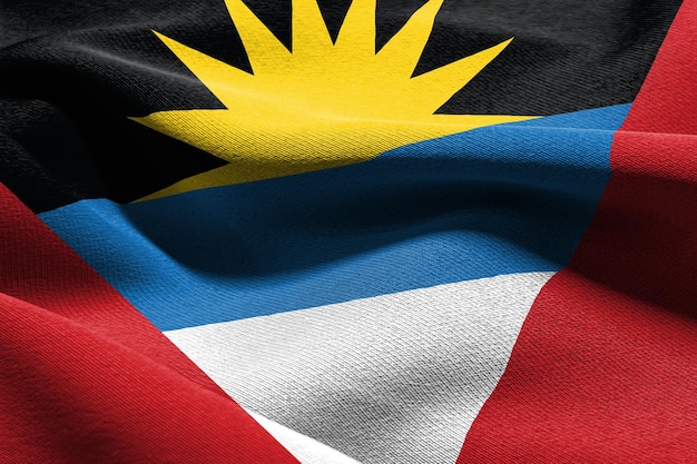 Illustration 3D drapeau gros plan d'Antigua-et-Barbuda