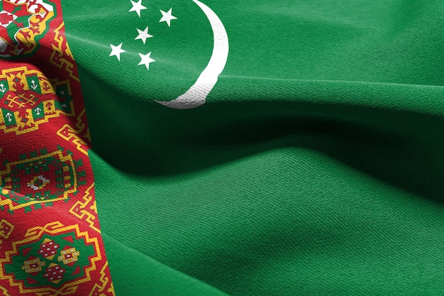 Illustration 3D drapeau gros plan du Turkménistan