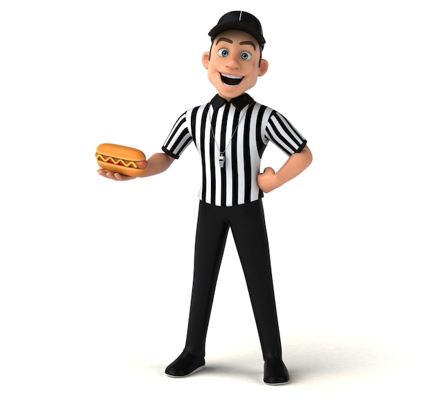 Illustration 3D drôle d'un arbitre américain avec hot-dog