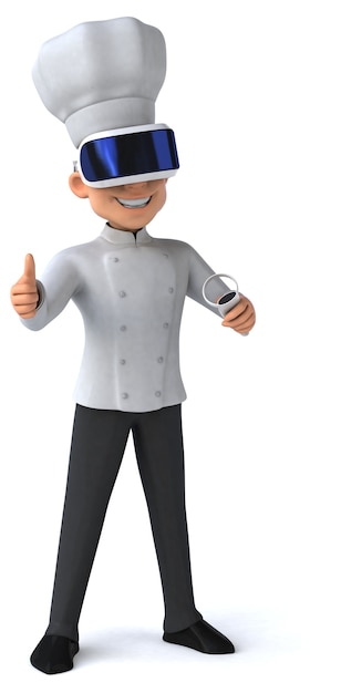 Illustration 3D drôle d'un chef avec un casque VR