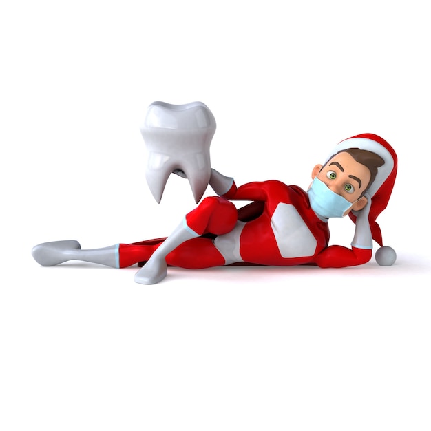 Illustration 3D drôle d'un dessin animé Santa Claus avec un masque