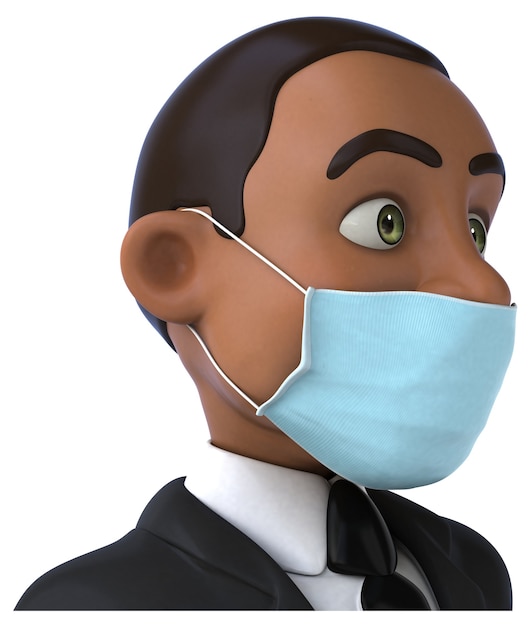 Illustration 3D drôle d'un homme d'affaires noir avec un masque