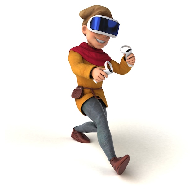 Illustration 3D drôle d'un homme médiéval avec un casque VR