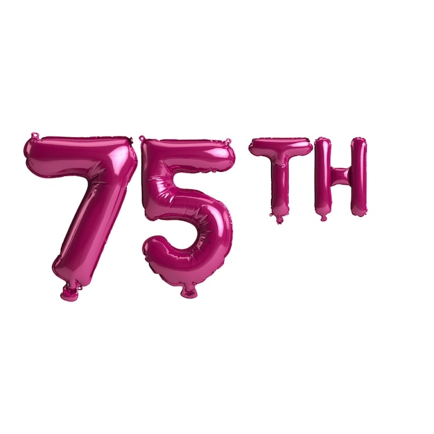 Illustration 3d du 75e ballons roses foncés isolés sur fond