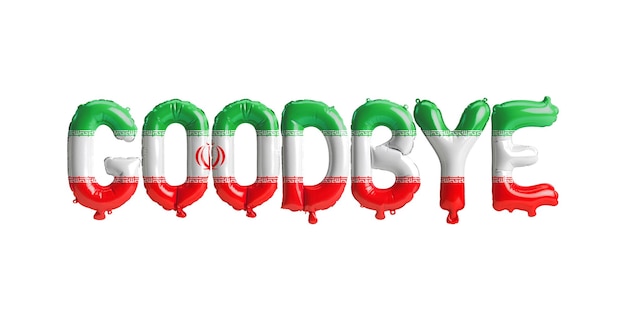 Illustration 3d du ballon de lettre d'adieu dans le drapeau de l'Iran isolé sur fond blanc