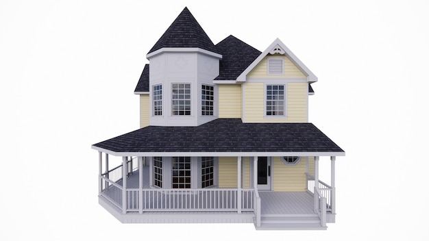 Illustration 3D du bâtiment d'une maison modèle vintage
