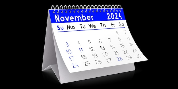 Illustration 3D du calendrier de table de novembre 2024