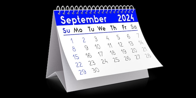 Illustration 3D du calendrier de table de septembre 2024