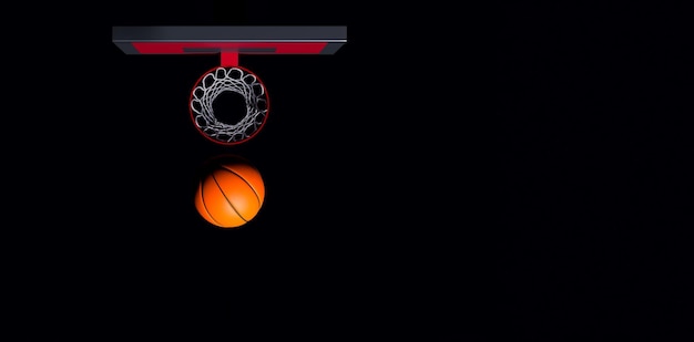 Illustration 3D du cerceau de basket sur fond noir