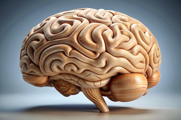 Illustration 3D du cerveau humain en bois