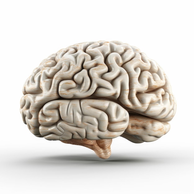 Illustration 3D du cerveau humain réaliste sur fond blanc isolé