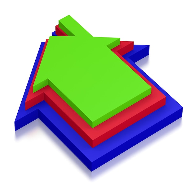 Illustration 3D du concept immobilier en forme de maison géométrique