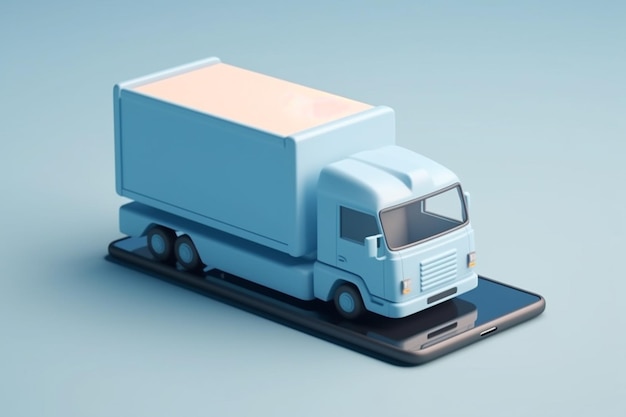 Illustration 3D du concept de livraison par camion sur téléphone portable