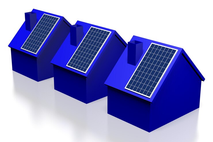 Photo illustration 3d du concept de panneaux solaires