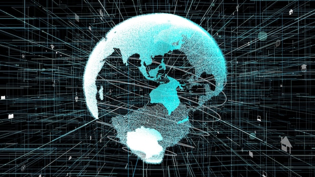 Illustration 3D du concept de réseau Internet en ligne mondial