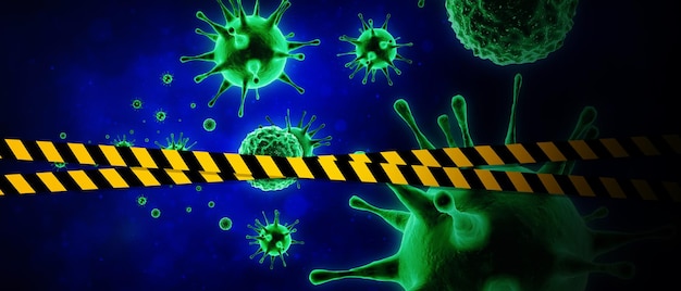 Illustration 3D du concept de risque de pandémie de SRAS du virus corona dangereux