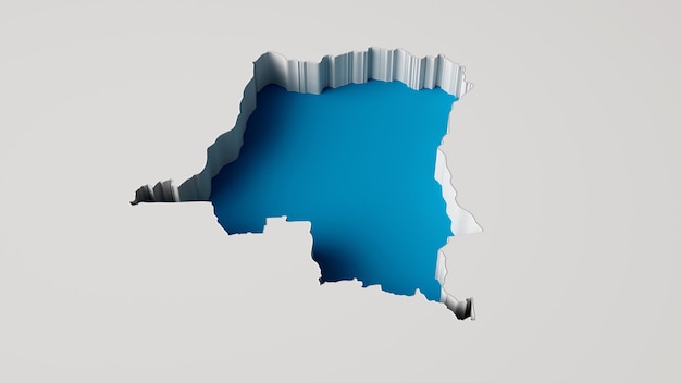 Illustration 3d du Congo Carte d'extrusion intérieure Profondeur de la mer en bleu avec ombre intérieure