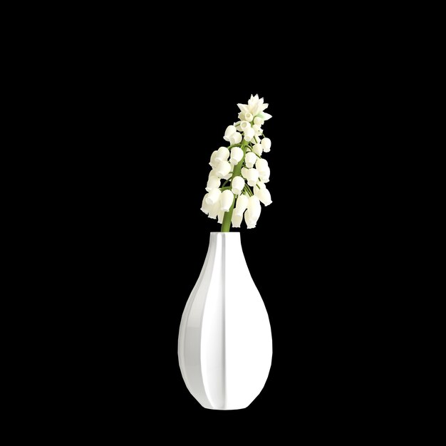 Illustration 3d du décor de vase à fleurs isolé sur fond noir