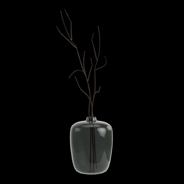 Illustration 3d du décor de vase à fleurs isolé sur fond noir