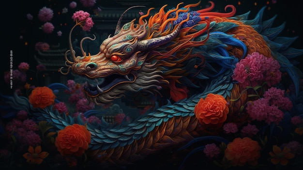 Illustration 3d du dragon chinois AI générative